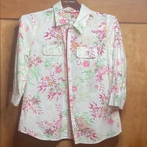 Croft & Barrow Floral Button Down Shirt - Pink and Green